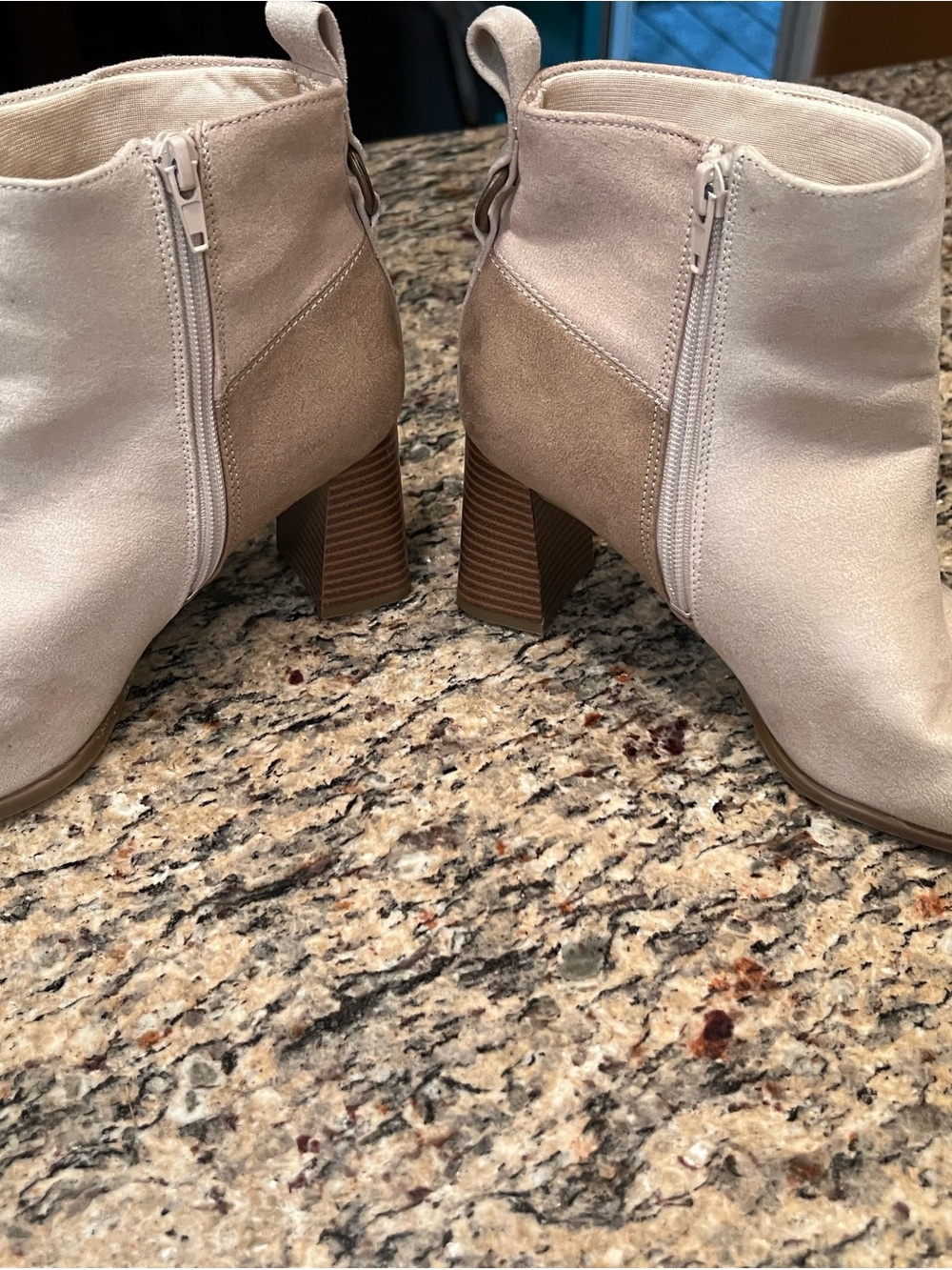 Life Stride Two-Tone Beige Suede Block Heel Ankle Boots